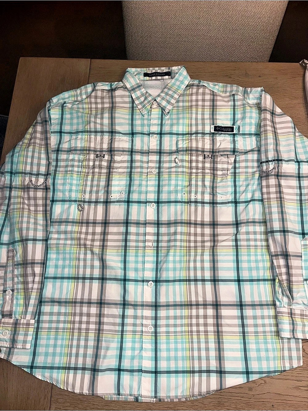 Columbia Men's PFG Super Bahama Long-Sleeve Plaid Shirt Plaid Shirt Green & Gray